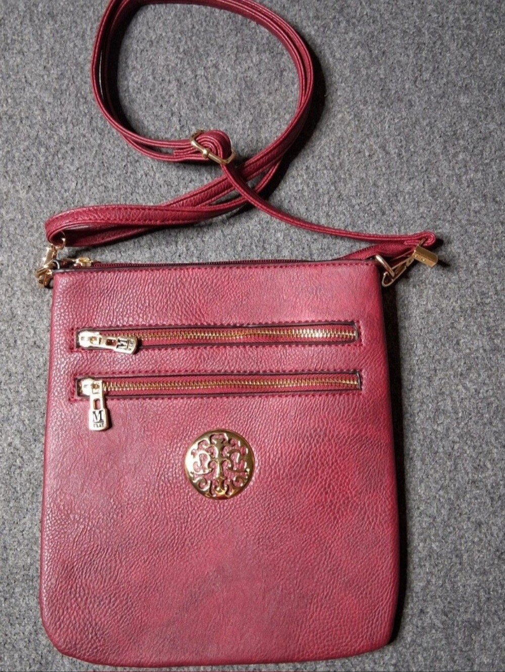 Montana West Select Maroon Red Crossbody Bag Dual Zip Medallion